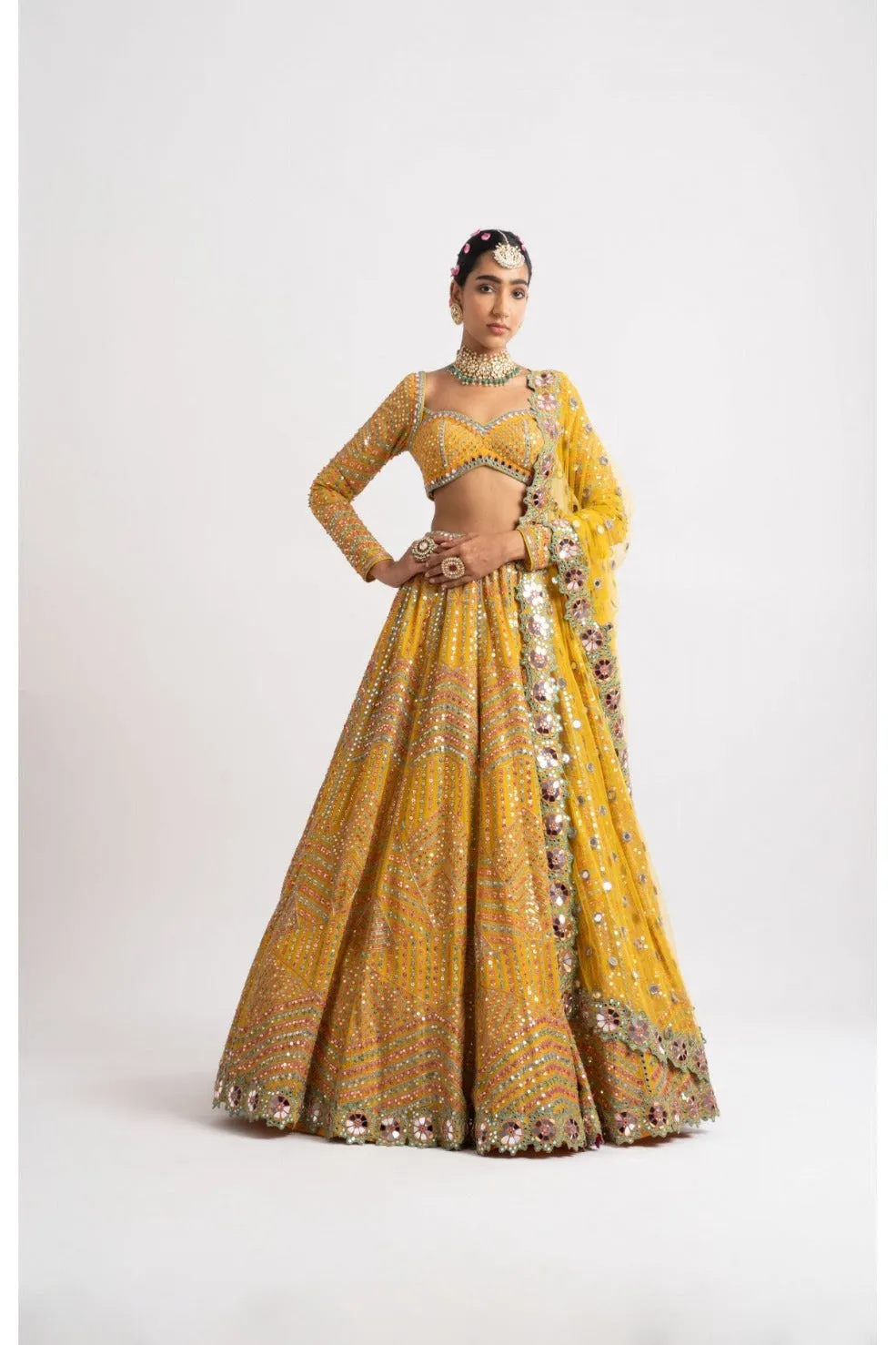 Yellow Heavy Multi Color Lehenga Set