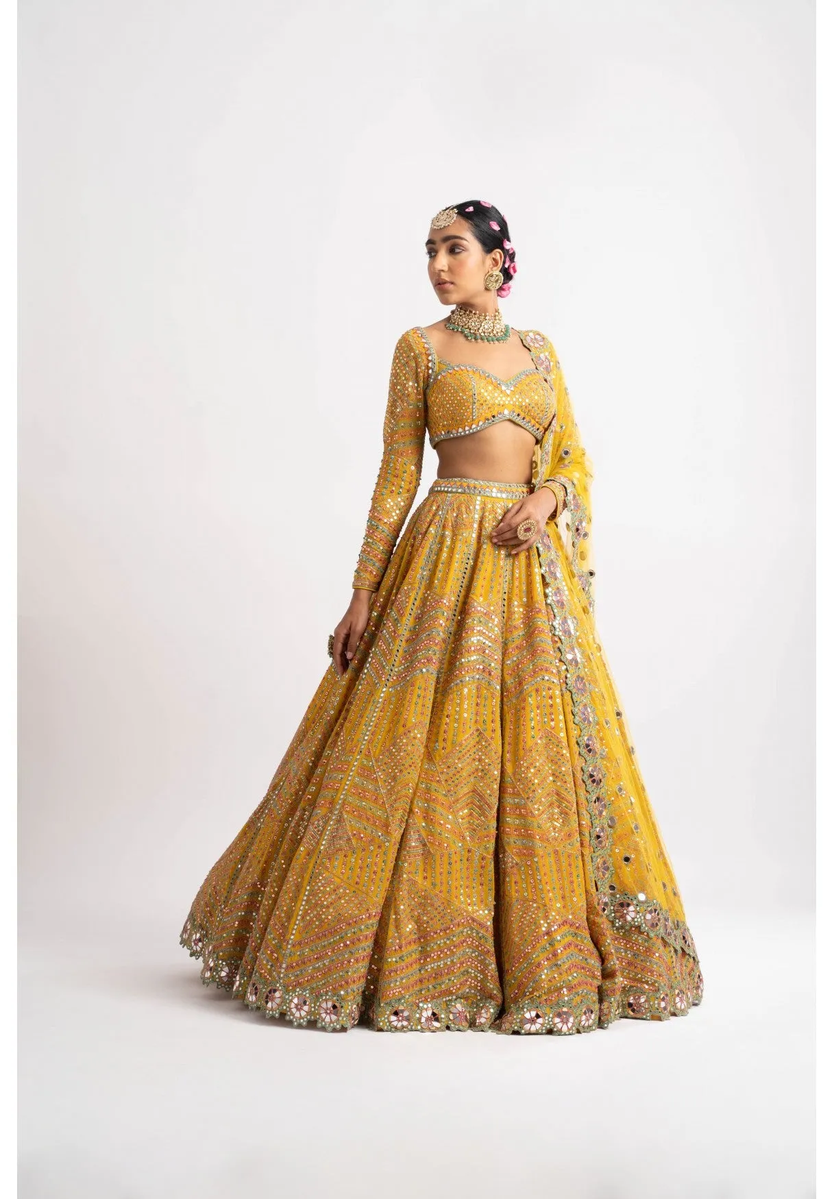 Yellow Heavy Multi Color Lehenga Set
