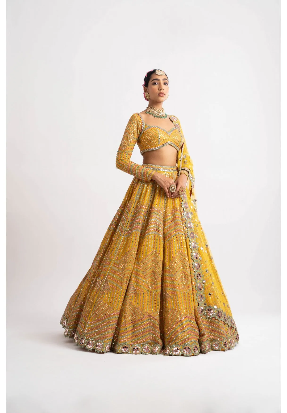 Yellow Heavy Multi Color Lehenga Set