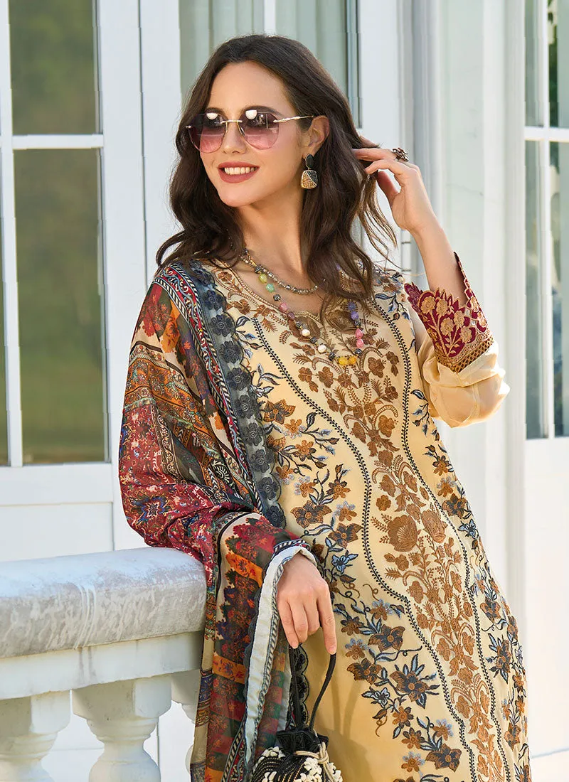 Yellow Thread Embroidery Pakistani Suit