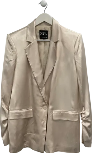 ZARA Cream Gathered Satin Blazer UK XS
