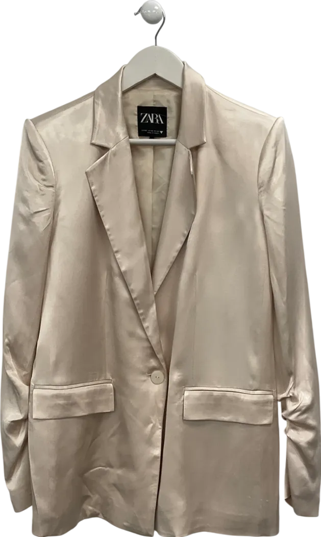 ZARA Cream Gathered Satin Blazer UK XS