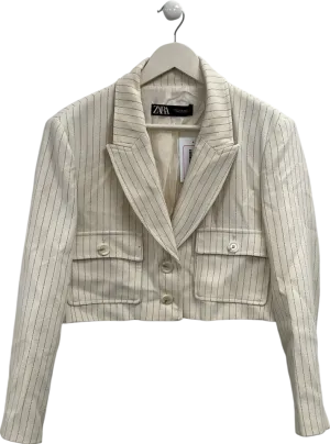 ZARA Cream Pinstripe Cropped Blazer UK XL