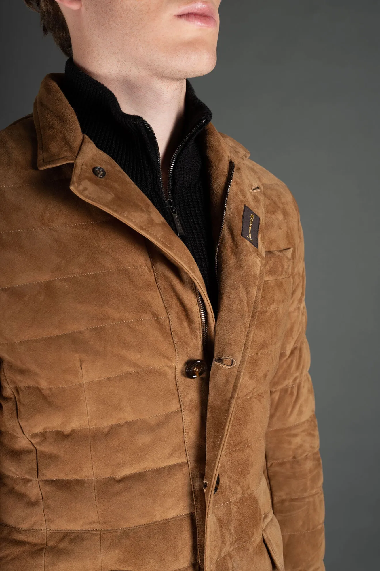 Zavyer Quilted Coat in Alcantara Suede