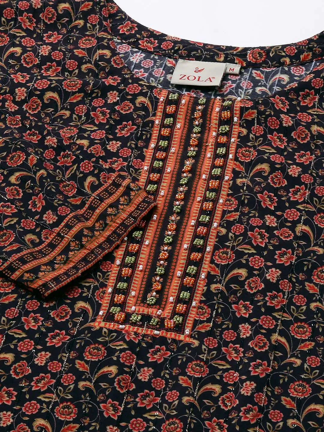 ZOLA Round Neck Muslin All Over Kalamkari Print 3/4th Sleeves Purple Straight Kurta For Women