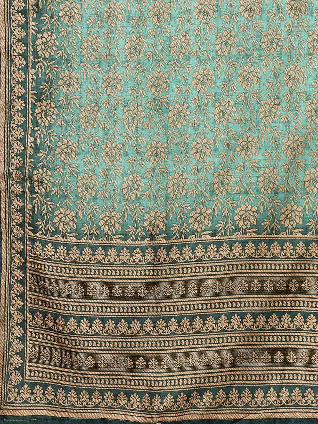 ZOLA Round Neck Silk All Over Floral Print Teal Straight Kurta Set With Dupatta For Women